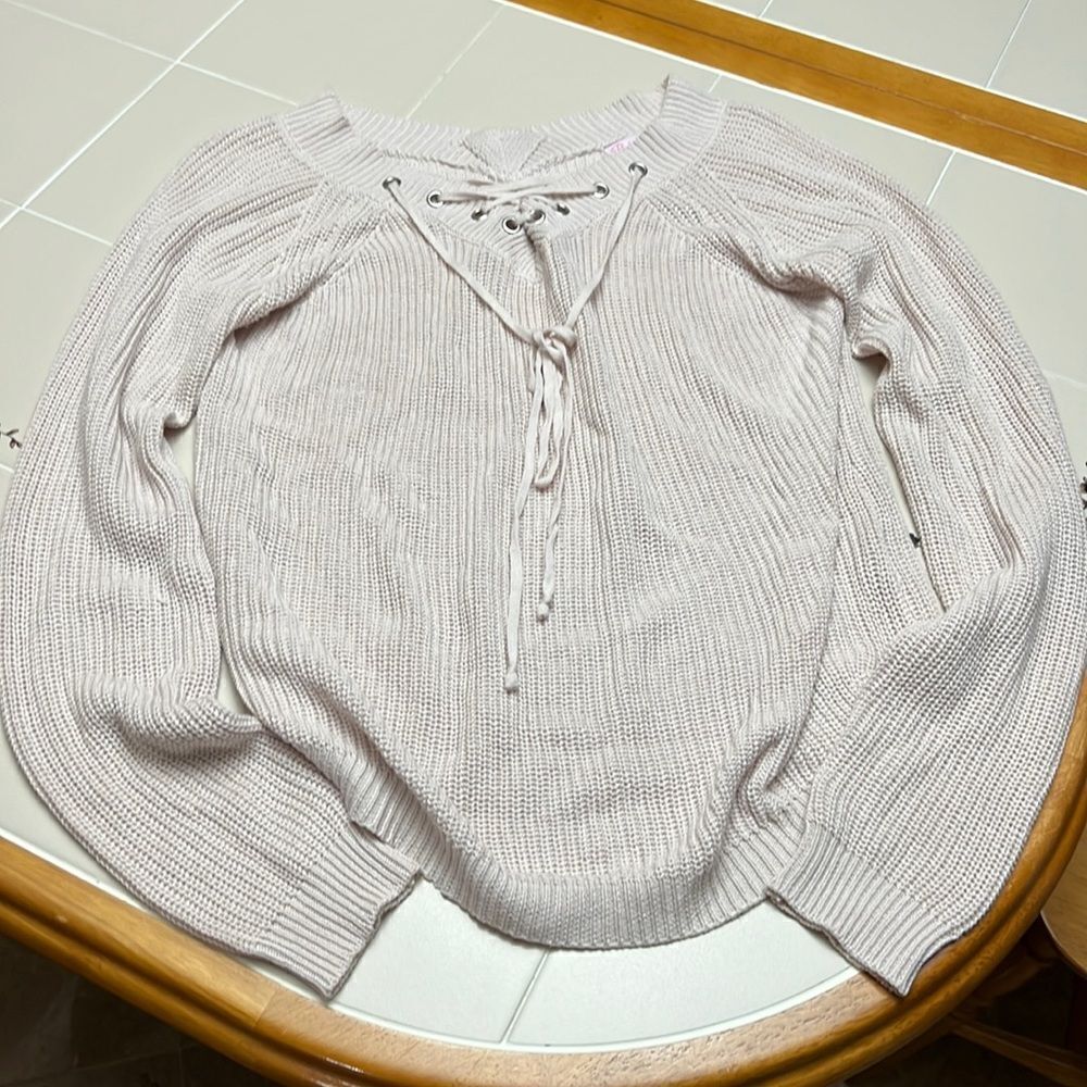 Pink Lily Lace Up Sweater Size Large